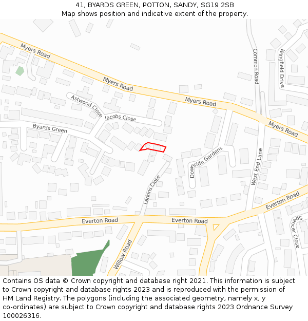 41, BYARDS GREEN, POTTON, SANDY, SG19 2SB: Location map and indicative extent of plot