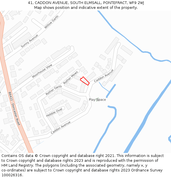 41, CADDON AVENUE, SOUTH ELMSALL, PONTEFRACT, WF9 2WJ: Location map and indicative extent of plot