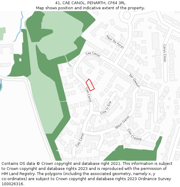 41, CAE CANOL, PENARTH, CF64 3RL: Location map and indicative extent of plot