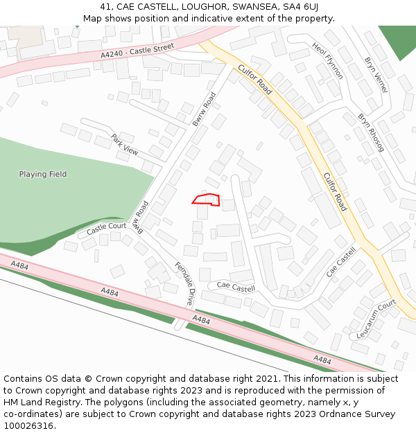 41, CAE CASTELL, LOUGHOR, SWANSEA, SA4 6UJ: Location map and indicative extent of plot