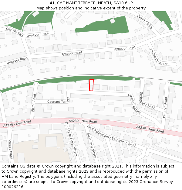 41, CAE NANT TERRACE, NEATH, SA10 6UP: Location map and indicative extent of plot