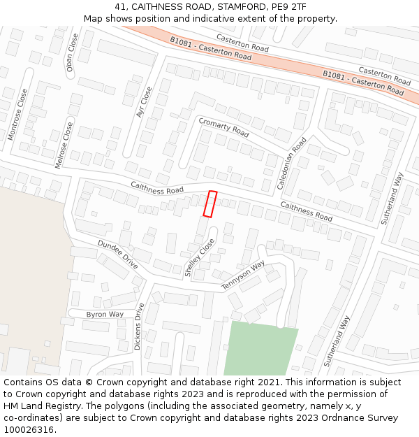 41, CAITHNESS ROAD, STAMFORD, PE9 2TF: Location map and indicative extent of plot