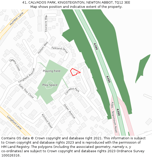 41, CALVADOS PARK, KINGSTEIGNTON, NEWTON ABBOT, TQ12 3EE: Location map and indicative extent of plot