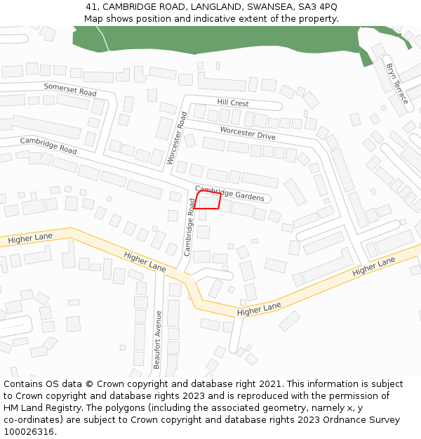 41, CAMBRIDGE ROAD, LANGLAND, SWANSEA, SA3 4PQ: Location map and indicative extent of plot