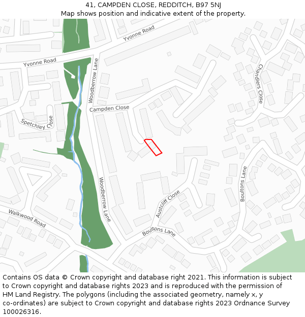 41, CAMPDEN CLOSE, REDDITCH, B97 5NJ: Location map and indicative extent of plot