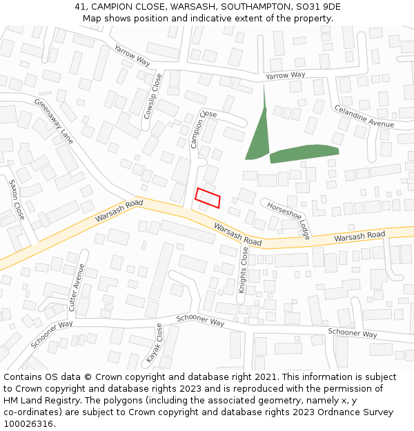 41, CAMPION CLOSE, WARSASH, SOUTHAMPTON, SO31 9DE: Location map and indicative extent of plot