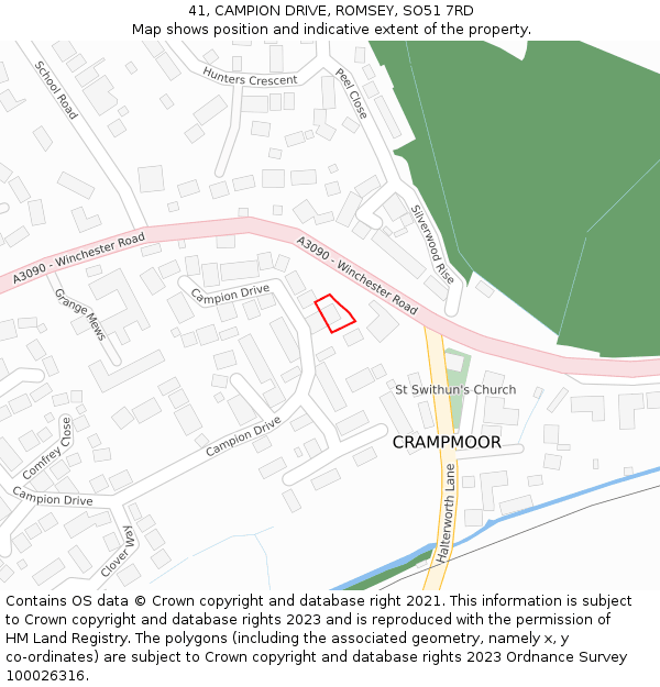 41, CAMPION DRIVE, ROMSEY, SO51 7RD: Location map and indicative extent of plot