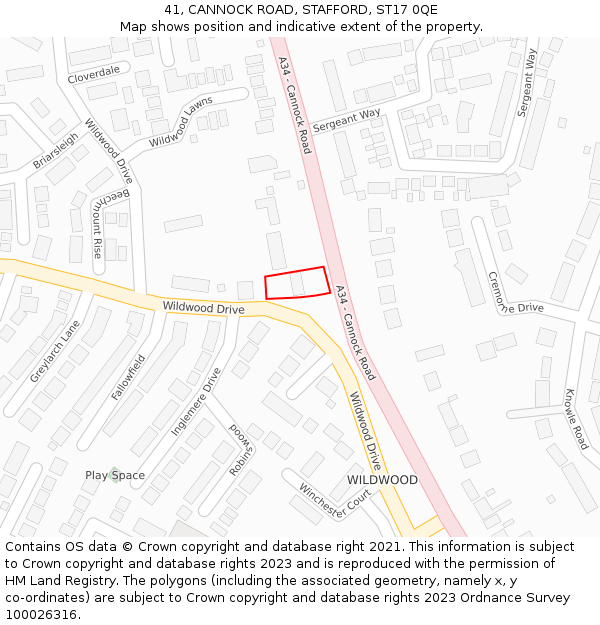41, CANNOCK ROAD, STAFFORD, ST17 0QE: Location map and indicative extent of plot