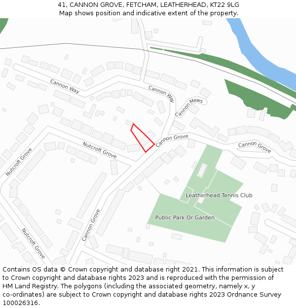 41, CANNON GROVE, FETCHAM, LEATHERHEAD, KT22 9LG: Location map and indicative extent of plot