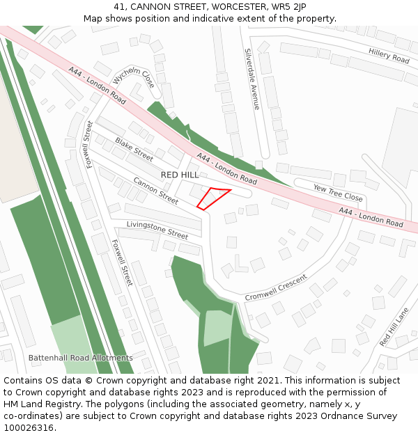41, CANNON STREET, WORCESTER, WR5 2JP: Location map and indicative extent of plot