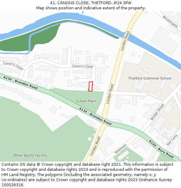 41, CANONS CLOSE, THETFORD, IP24 3PW: Location map and indicative extent of plot