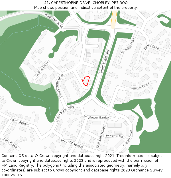 41, CAPESTHORNE DRIVE, CHORLEY, PR7 3QQ: Location map and indicative extent of plot