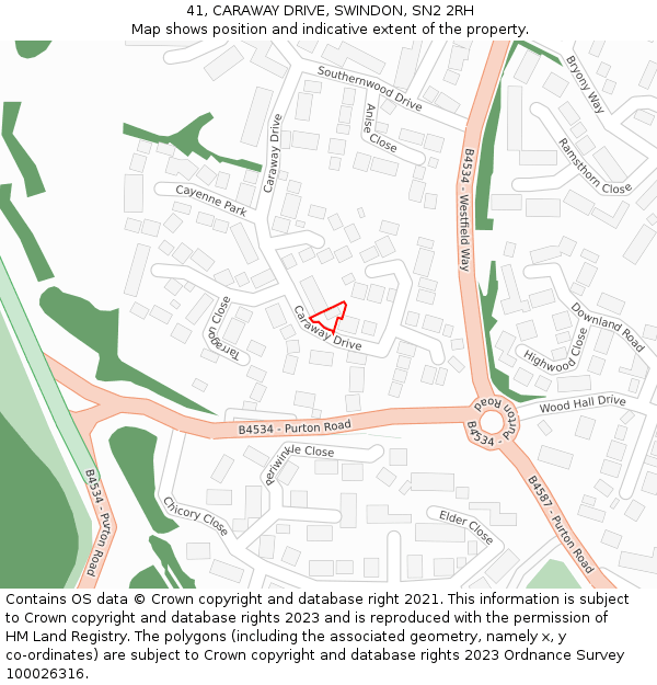 41, CARAWAY DRIVE, SWINDON, SN2 2RH: Location map and indicative extent of plot