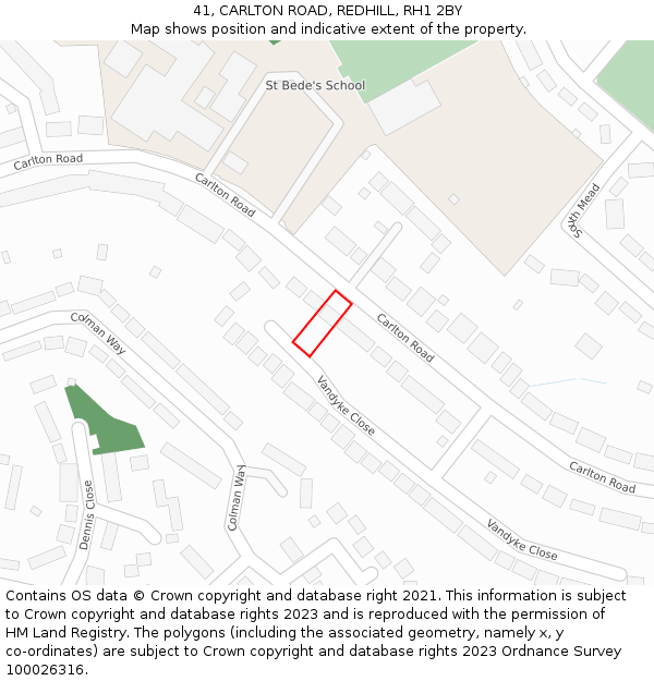 41, CARLTON ROAD, REDHILL, RH1 2BY: Location map and indicative extent of plot