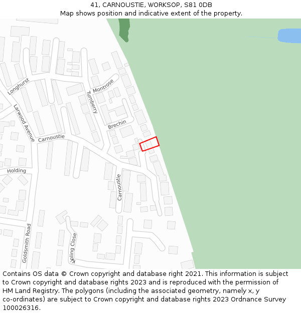 41, CARNOUSTIE, WORKSOP, S81 0DB: Location map and indicative extent of plot