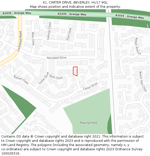 41, CARTER DRIVE, BEVERLEY, HU17 9GL: Location map and indicative extent of plot