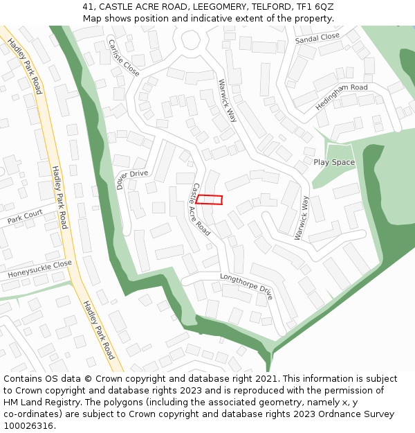 41, CASTLE ACRE ROAD, LEEGOMERY, TELFORD, TF1 6QZ: Location map and indicative extent of plot