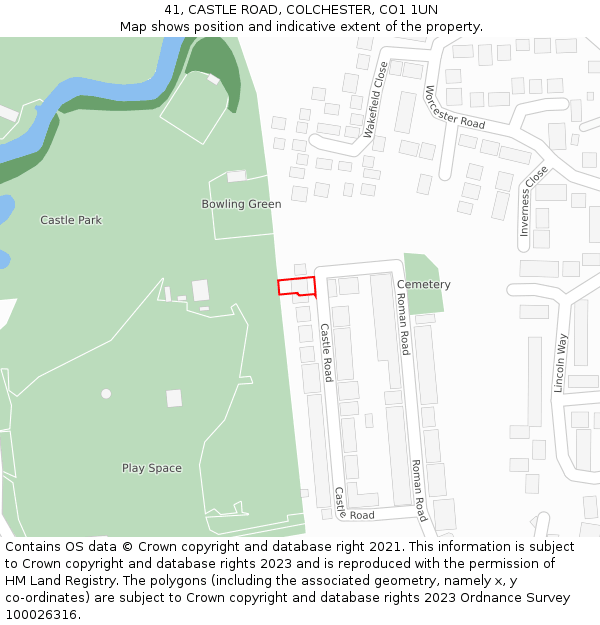 41, CASTLE ROAD, COLCHESTER, CO1 1UN: Location map and indicative extent of plot