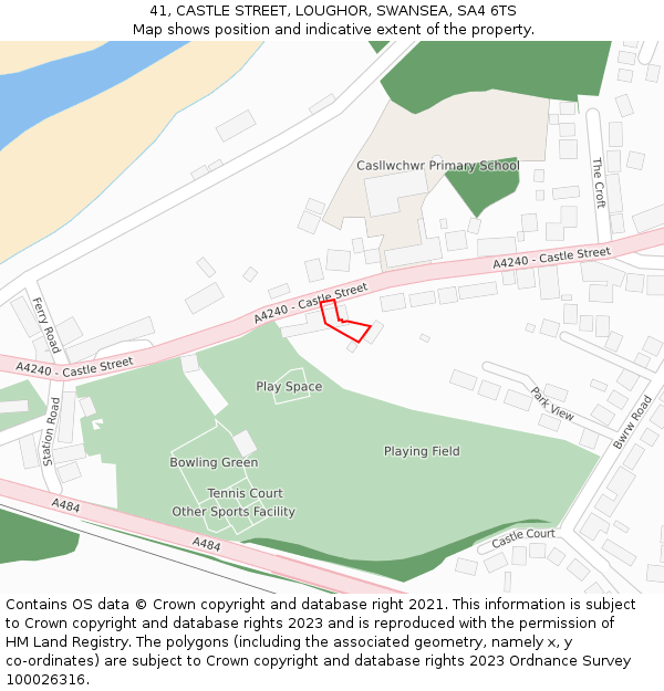 41, CASTLE STREET, LOUGHOR, SWANSEA, SA4 6TS: Location map and indicative extent of plot