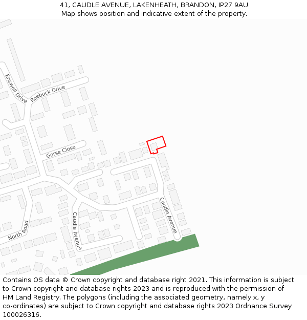 41, CAUDLE AVENUE, LAKENHEATH, BRANDON, IP27 9AU: Location map and indicative extent of plot