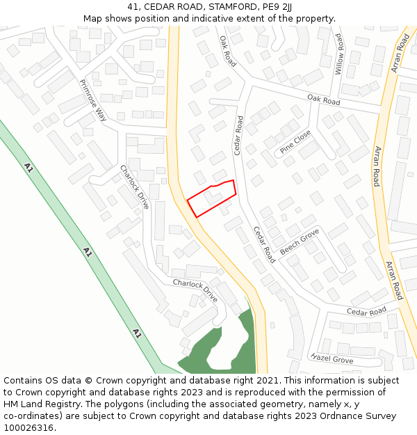 41, CEDAR ROAD, STAMFORD, PE9 2JJ: Location map and indicative extent of plot