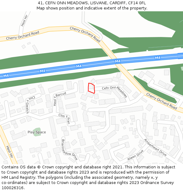 41, CEFN ONN MEADOWS, LISVANE, CARDIFF, CF14 0FL: Location map and indicative extent of plot