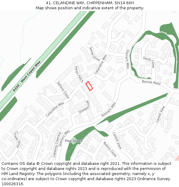 41, CELANDINE WAY, CHIPPENHAM, SN14 6XH: Location map and indicative extent of plot
