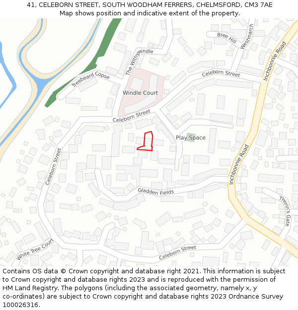 41, CELEBORN STREET, SOUTH WOODHAM FERRERS, CHELMSFORD, CM3 7AE: Location map and indicative extent of plot