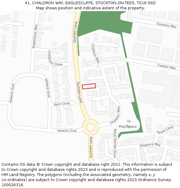 41, CHALDRON WAY, EAGLESCLIFFE, STOCKTON-ON-TEES, TS16 0SD: Location map and indicative extent of plot