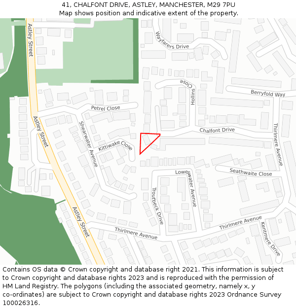 41, CHALFONT DRIVE, ASTLEY, MANCHESTER, M29 7PU: Location map and indicative extent of plot