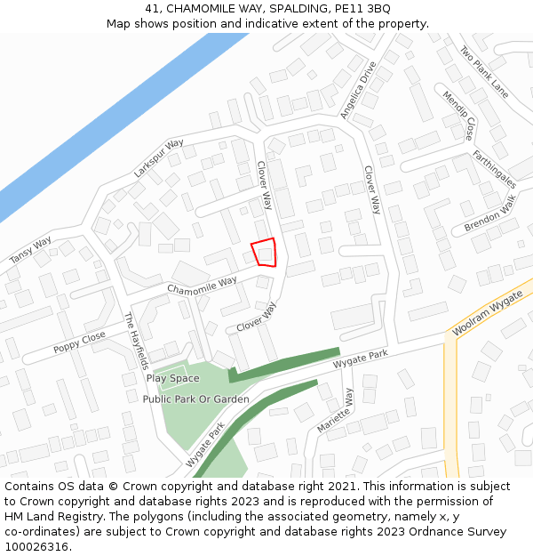 41, CHAMOMILE WAY, SPALDING, PE11 3BQ: Location map and indicative extent of plot