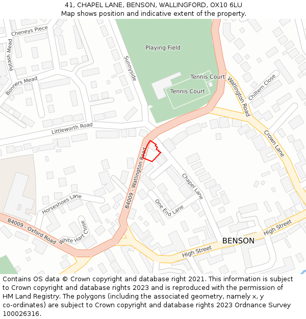 41, CHAPEL LANE, BENSON, WALLINGFORD, OX10 6LU: Location map and indicative extent of plot