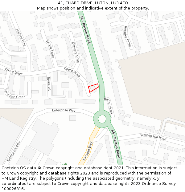 41, CHARD DRIVE, LUTON, LU3 4EQ: Location map and indicative extent of plot