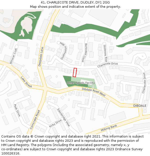 41, CHARLECOTE DRIVE, DUDLEY, DY1 2GG: Location map and indicative extent of plot