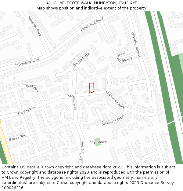 41, CHARLECOTE WALK, NUNEATON, CV11 4YE: Location map and indicative extent of plot