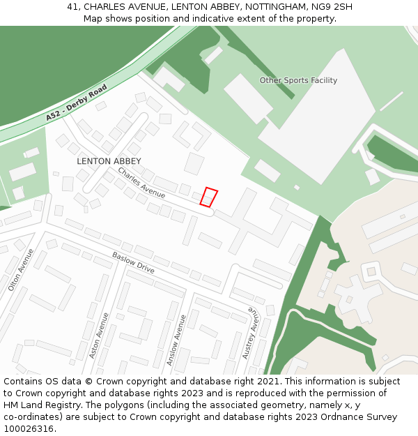 41, CHARLES AVENUE, LENTON ABBEY, NOTTINGHAM, NG9 2SH: Location map and indicative extent of plot