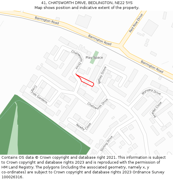 41, CHATSWORTH DRIVE, BEDLINGTON, NE22 5YS: Location map and indicative extent of plot