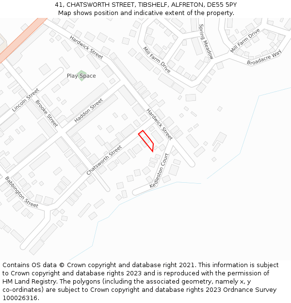 41, CHATSWORTH STREET, TIBSHELF, ALFRETON, DE55 5PY: Location map and indicative extent of plot