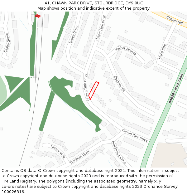 41, CHAWN PARK DRIVE, STOURBRIDGE, DY9 0UG: Location map and indicative extent of plot