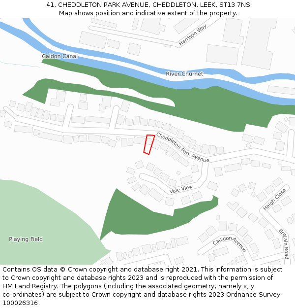 41, CHEDDLETON PARK AVENUE, CHEDDLETON, LEEK, ST13 7NS: Location map and indicative extent of plot
