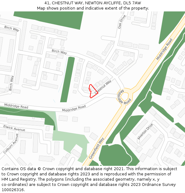 41, CHESTNUT WAY, NEWTON AYCLIFFE, DL5 7AW: Location map and indicative extent of plot