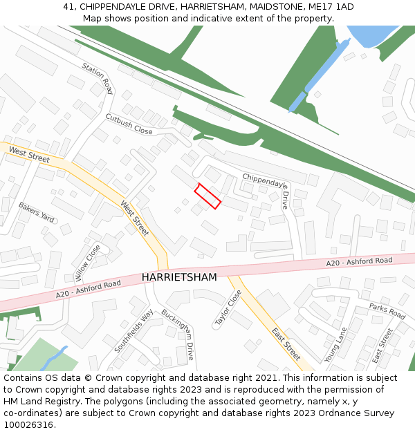 41, CHIPPENDAYLE DRIVE, HARRIETSHAM, MAIDSTONE, ME17 1AD: Location map and indicative extent of plot