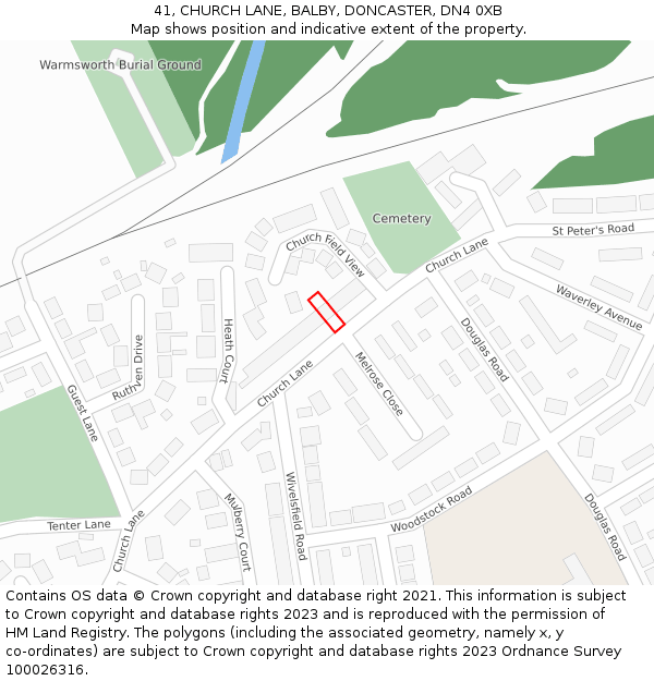 41, CHURCH LANE, BALBY, DONCASTER, DN4 0XB: Location map and indicative extent of plot