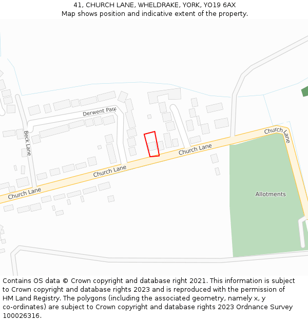 41, CHURCH LANE, WHELDRAKE, YORK, YO19 6AX: Location map and indicative extent of plot