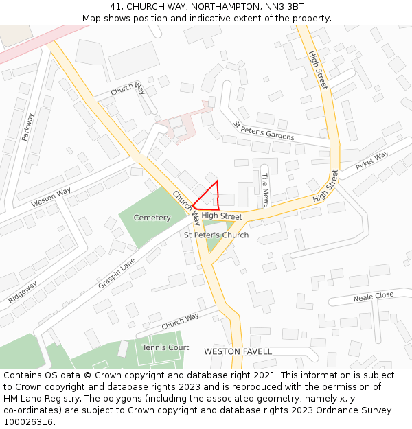 41, CHURCH WAY, NORTHAMPTON, NN3 3BT: Location map and indicative extent of plot