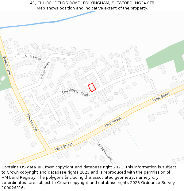 41, CHURCHFIELDS ROAD, FOLKINGHAM, SLEAFORD, NG34 0TR: Location map and indicative extent of plot