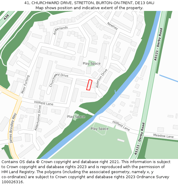 41, CHURCHWARD DRIVE, STRETTON, BURTON-ON-TRENT, DE13 0AU: Location map and indicative extent of plot