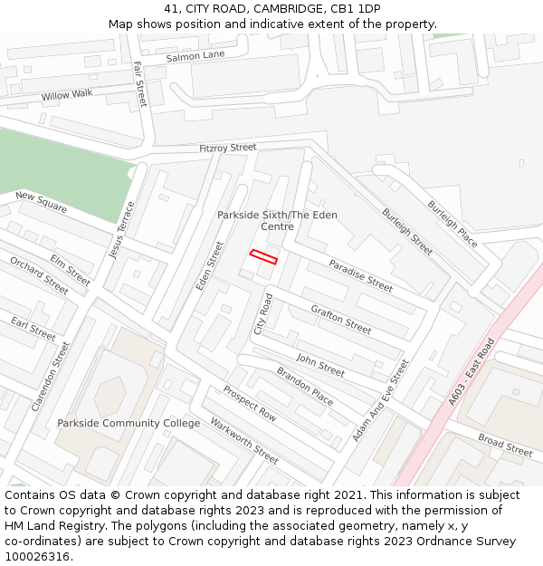 41, CITY ROAD, CAMBRIDGE, CB1 1DP: Location map and indicative extent of plot