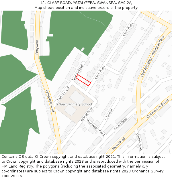 41, CLARE ROAD, YSTALYFERA, SWANSEA, SA9 2AJ: Location map and indicative extent of plot