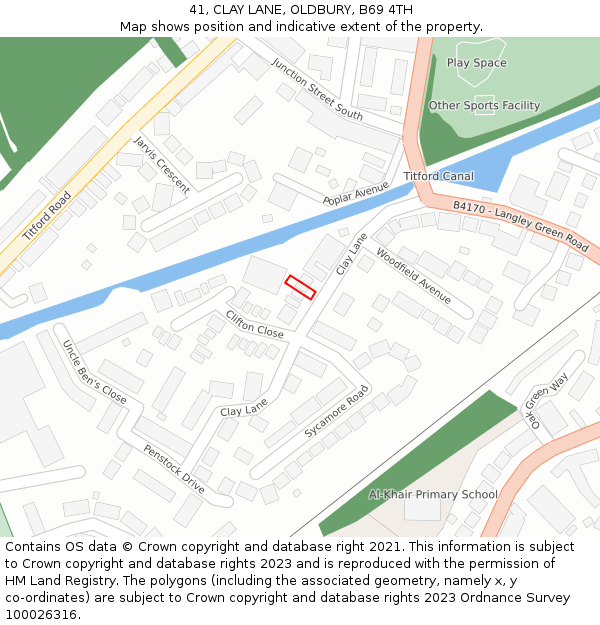 41, CLAY LANE, OLDBURY, B69 4TH: Location map and indicative extent of plot